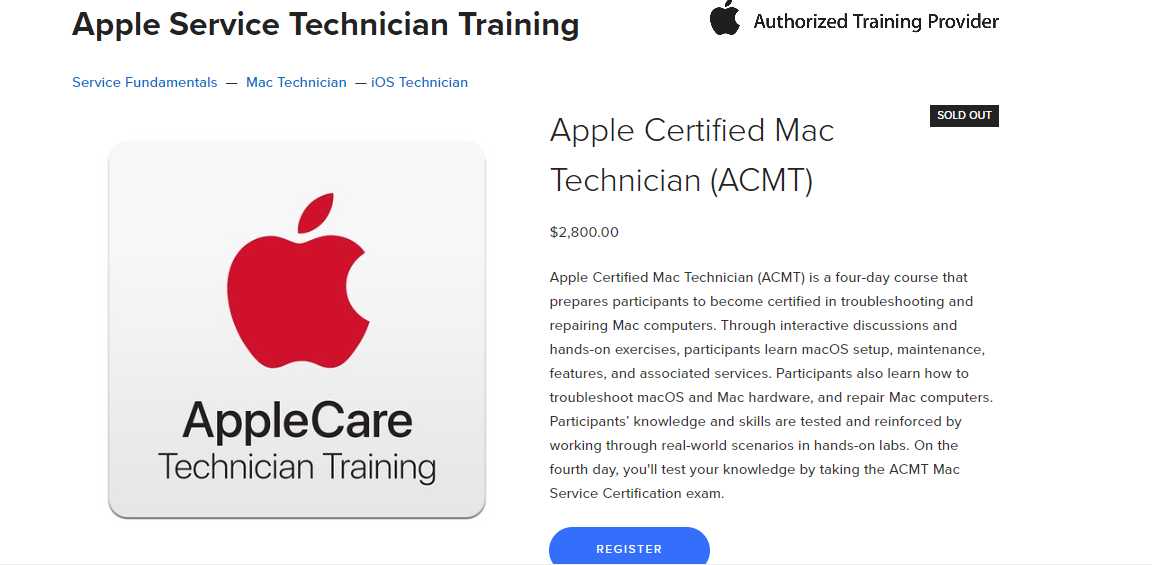 Apple Certified Mac Technician (ACMT) overview page