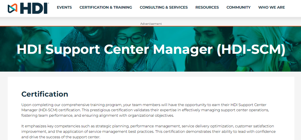 HDI Support Center Manager (HDI-SCM), a help desk certification