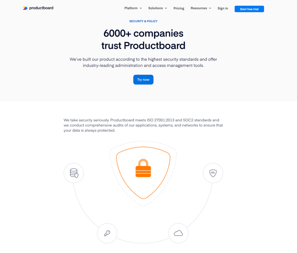 Productboard Security Safeguards screenshot