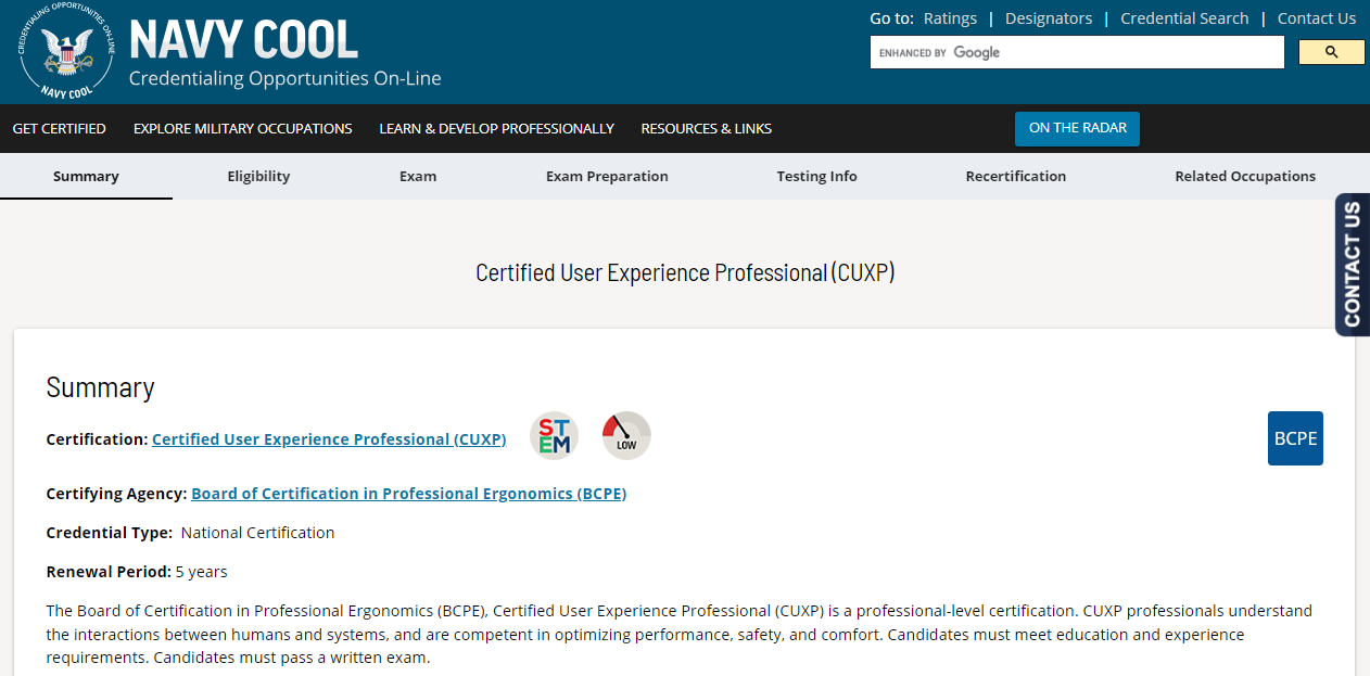 Certified User Experience Professional (CUXP), a CXO certification