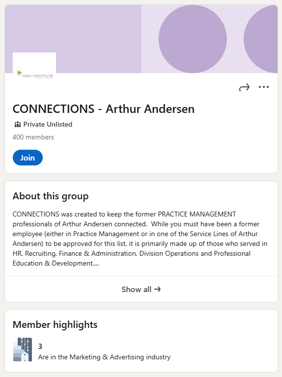 Capture d’écran du groupe LinkedIn CONNECTIONS
