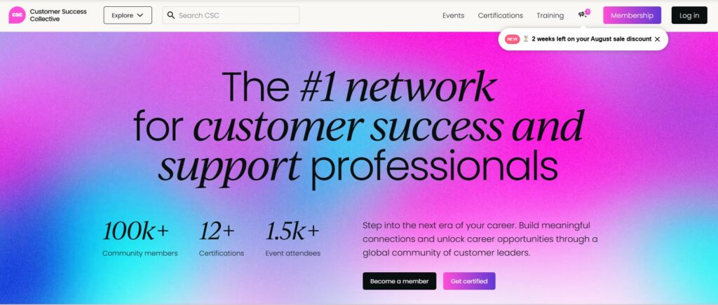 Capture d’écran de la page web de Customer Success Collective