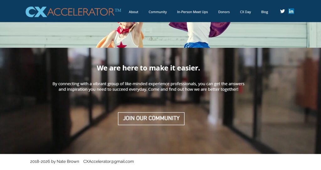 Capture d’écran de la page «&nbsp;Rejoignez notre communauté&nbsp;» de CX Accelerator