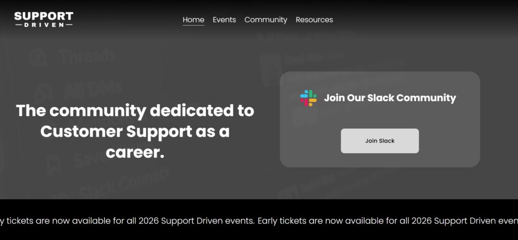 La page "Rejoindre Slack" de la communauté Support Driven