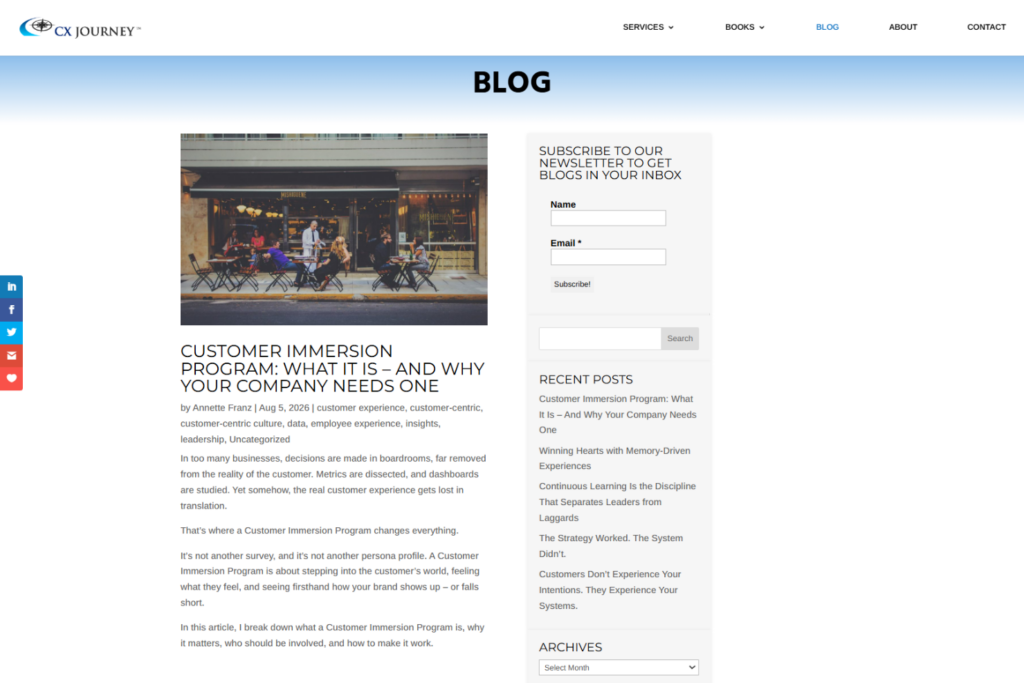 CX-Journey-Blog mit Newsletter-Anmeldung und Artikeln zum Kundenerlebnis