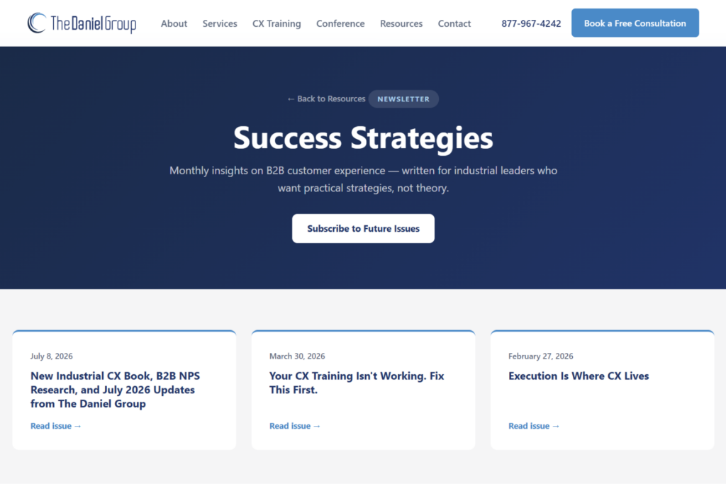 Seite des Newsletters zu Erfolgsstrategien mit aktuellen Themen zur B2B-Kundenerfahrung