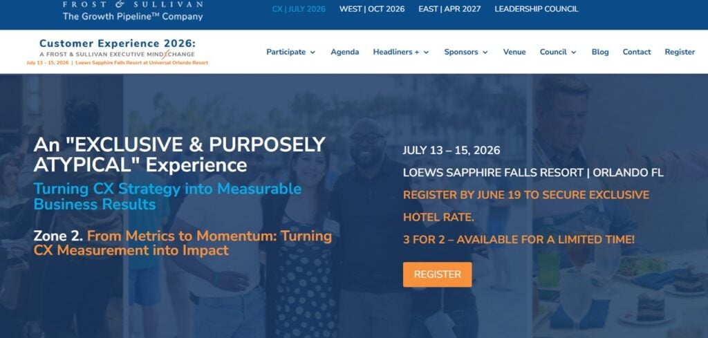 Landing page for the Customer Experience: A Frost &amp; Sullivan Executive MindXchange conference