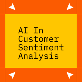 Ai in customer sentiment analysis text on yellow and red background