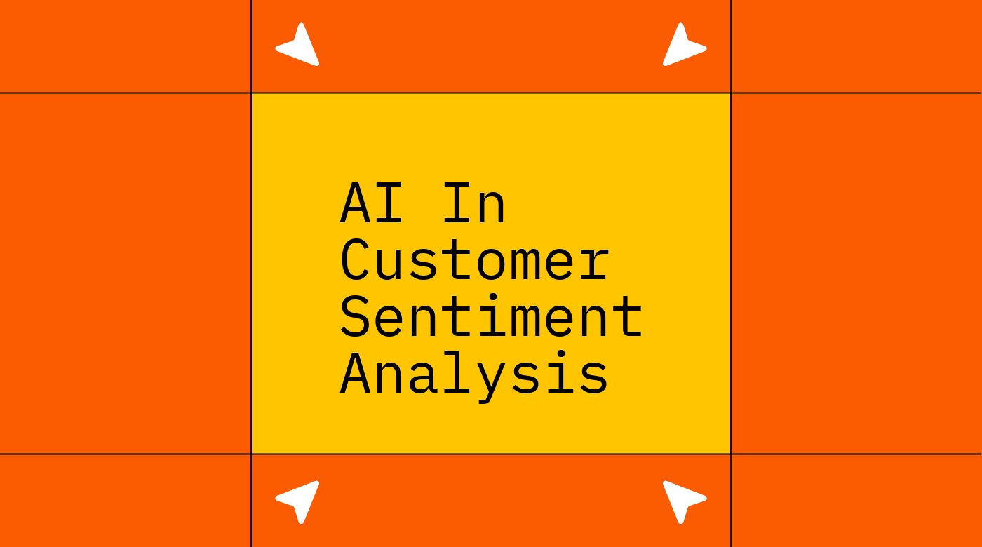 Ai in customer sentiment analysis text on yellow and red background